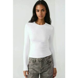 Bluza dama - slim fit - maneca lunga - guler rotund - alb - jerseu imagine