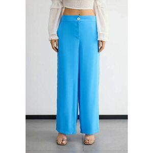 Pantaloni dama - largi cu talie inalta - albastru - poliester-modal imagine
