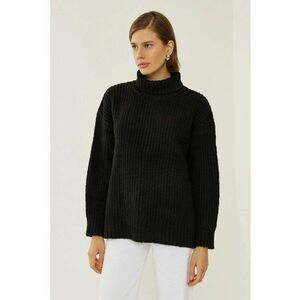 Pulover dama - cu guler inalt - negru - acril imagine
