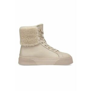 Pantofi sport mid-high de piele cu garnituri cu blana - Alb fildes imagine