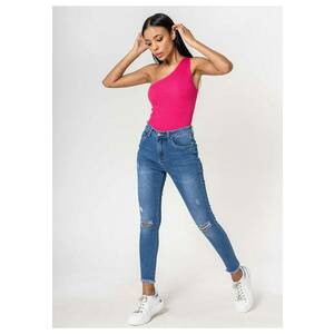 Blugi slim dama cu detalii rupte - Albastru P501-5 M10 18385 - Albastru imagine