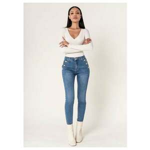Blugi dama albastri slim cu nasturi P217-5 M9 18440 - Albastru imagine