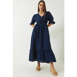 Rochie midi - HiCCUP - texturata - decolteu in V - bleumarin - textil imagine