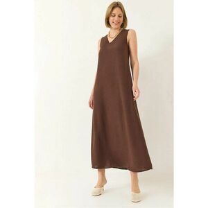 Rochie maxi - HiCCUP - decolteu in V - croiala lejera - maro - textil imagine