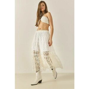 Fusta maxi - talie inalta - inflorata - alb - textil imagine