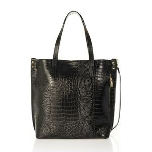 Geanta shopper din piele cu aspect de piele de crocodil - Negru imagine