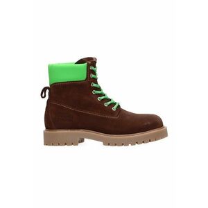 Bocanci de piele intoarsa - Maro cognac/Verde lime imagine