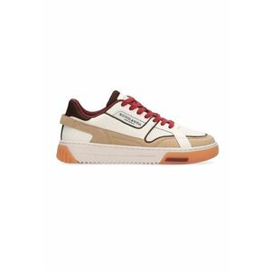 Pantofi sport low-cut de piele si piele intoarsa cu insertii de plasa - Maro nisip/Alb murdar imagine