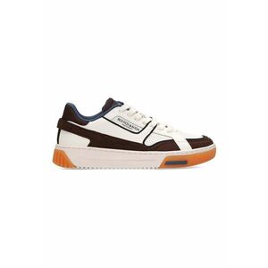 Pantofi sport low-cut de piele si piele intoarsa cu insertii de plasa - Maro inchis/Alb murdar imagine