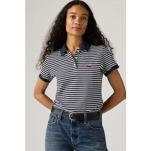 Tricou polo din material pique cu croiala slim fit - Alb optic/Bleumarin imagine