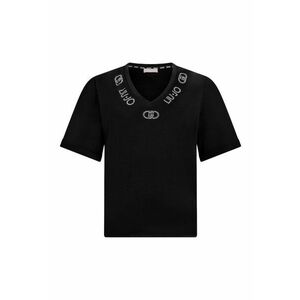 Tricou cu decolteu in V si aplicatii logo cu strasuri - Negru imagine