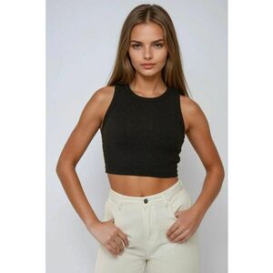 Maiou Crop tricotat - decolteu halter - negru - bumbac imagine