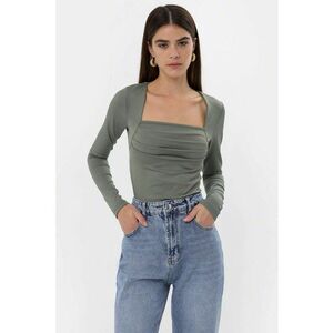 Bluza dama cu volane - verde - poliester imagine