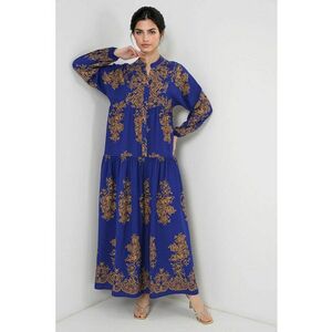Rochie maxi dama - HiCCUP - inchidere cu nasturi - viscoza - cu imprimeu - galben/albastru imagine