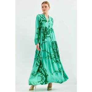 Rochie maxi dama - HiCCUP - cu imprimeu - viscoza - maneca lunga - verde imagine