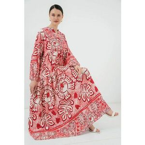 Rochie maxi dama - cu imprimeu - HiCCUP - decolteu in V - viscoza - alb/rosu imagine