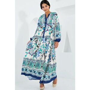 Rochie maxi dama HiCCUP - cu imprimeu - viscoza - maneci lungi - multicolor imagine