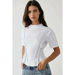 Tricou dama jerseu - decolteu rotund - alb imagine