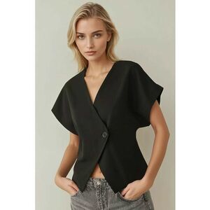 Bluza pentru dama - cu decolteu in V - bumbac - negru imagine