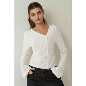 Bluza dama - tip waffle texturata - decolteu asimetric - alb - jerseu imagine