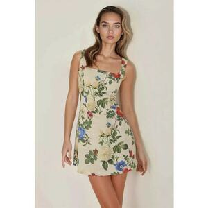 Rochie mini - floral - decolteu patrat - multicolor - textil imagine