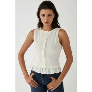 Bluza dama - texturata - cu guler rotund si volane - Alb - Jerseu imagine