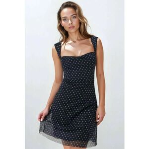 Rochie mini - tul cu imprimeu - guler inima - albastra imagine