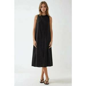 Rochie midi - fara maneci - guler rotund - neagra - din bumbac amestecat cu in imagine