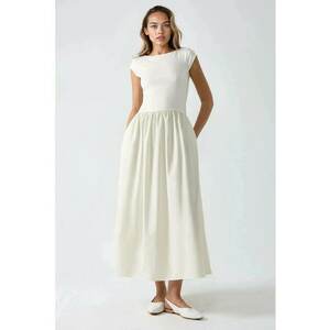 Rochie midi contrastanta - eleganta - bej - textil imagine