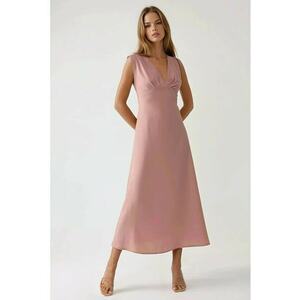 Rochie midi moale la atingere - decolteu - roz imagine