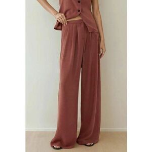 Pantaloni dama - palazzo - plisati - culoare maro - material textil imagine