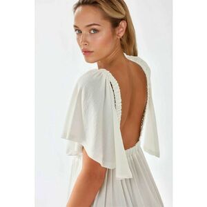 Rochie maxi - texturata - decolteu in V - forma de A - alb - textil imagine
