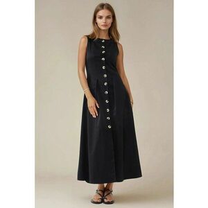 Rochie fara maneci - cu nasturi - neagra - textil imagine