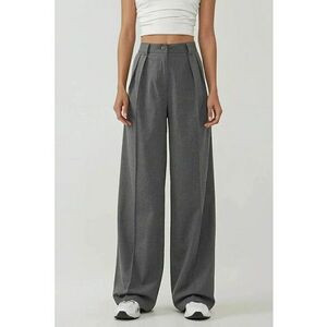 Pantaloni dama - Palazzo cu talie inalta - croiala larga - gri - textil imagine