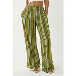 Pantaloni pentru dama - largi - cu imprimeu - textil - verde imagine