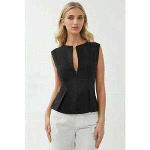 Top fara maneci - decolteu in V - negru - textil imagine