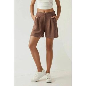 Pantaloni scurti dama talie inalta - plisati - Lyocell/poliester - maro imagine