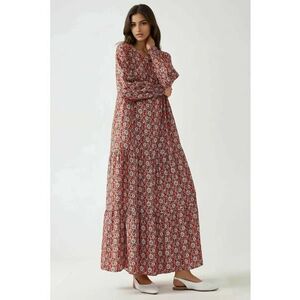 Rochie maxi imprimeu - guler rotund - rosu - viscoza imagine