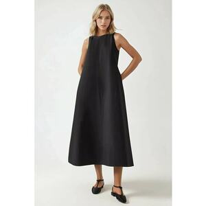 Rochie maxi - fara maneci - guler rotund - neagra - textil imagine