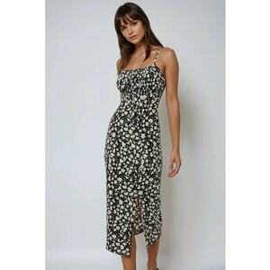 Rochie midi mulata - imprimeu floral - crapatura - negru - jerseu imagine