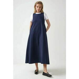 Rochie maxi - in forma de A - fara maneci - guler rotund - albastra - textil imagine