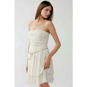 Rochie mini - texturata - volane - bej - jerseu imagine