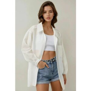 Camasa dama - viscoza/nylon - cu maneca lunga - guler clasic - alb imagine