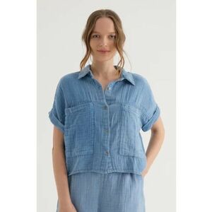 Camasa cu maneca scurta dama - textil - albastru imagine