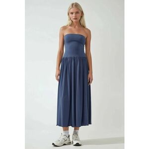 Rochie midi 2 in 1 - fara bretele - bleumarin - jerseu imagine