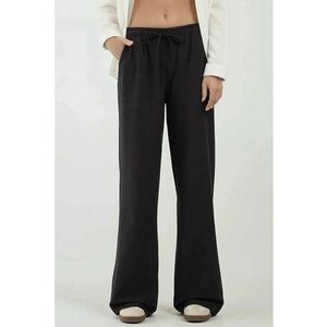 Pantaloni dama - cu talie elastica - croiala larga - negru - textil imagine