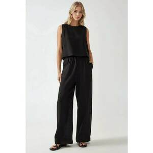 Compleu dama - bluza - pantaloni largi - negru - poliester imagine