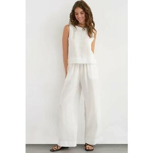 Compleu dama - bluza si pantaloni largi - alb - poliester imagine