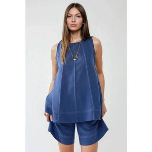 Compleu dama - Relax Fit - talie inalta - albastru - denim imagine