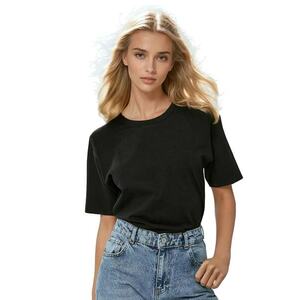 Tricou dama - decolteu rotund - bumbac - negru imagine